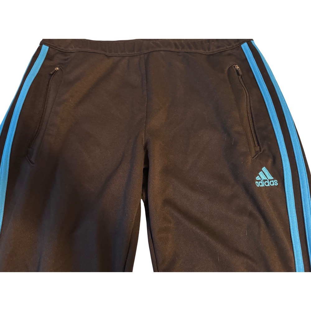 Adidas Womens Track Pants Black‎ Blue ClimaCool Athletic Zip Pockets Sz M - Picture 3 of 10